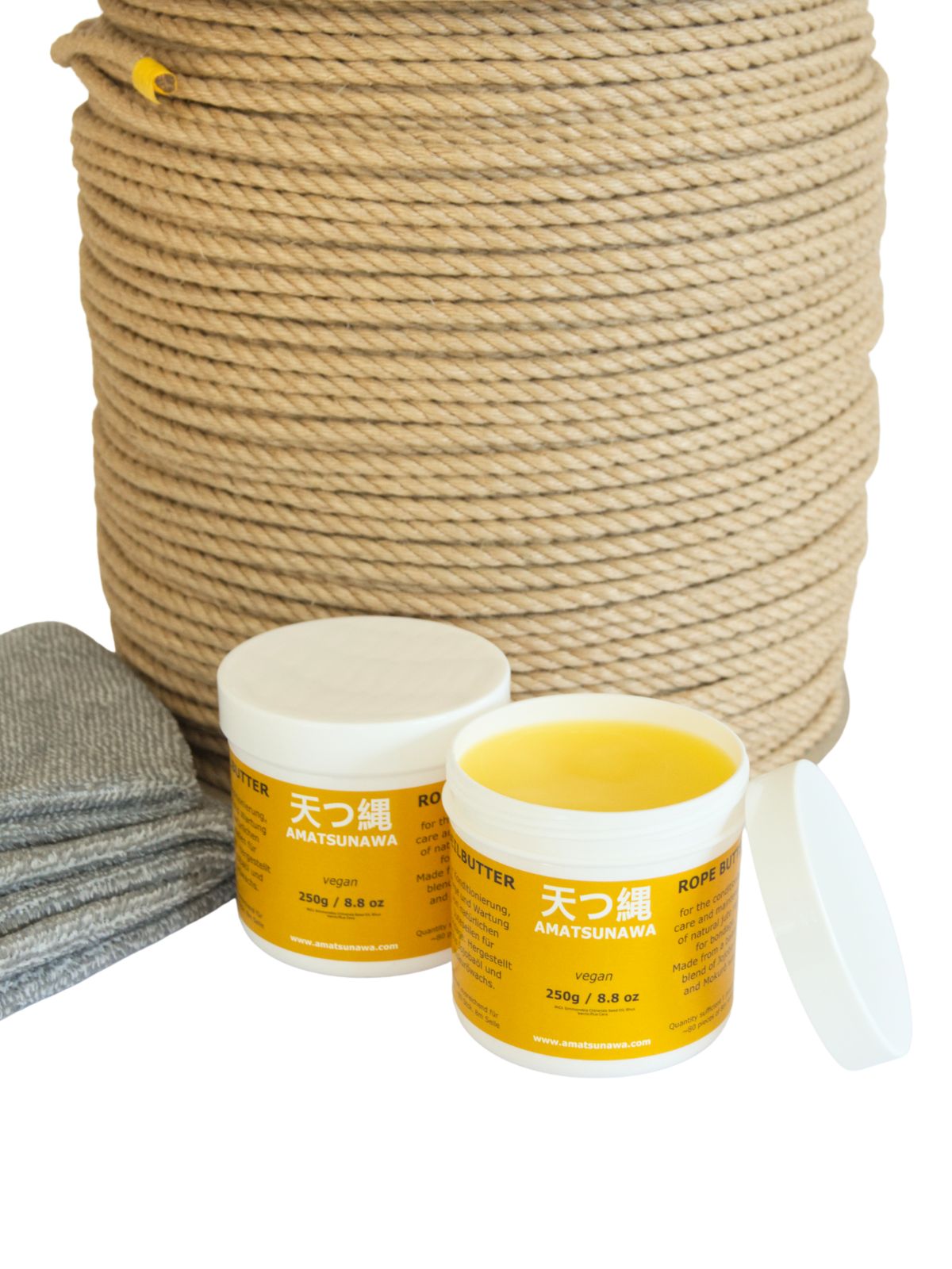 250 g / 8.8 oz vegan rope butter for the care and conditioning of natural jute ropes, shiny finish