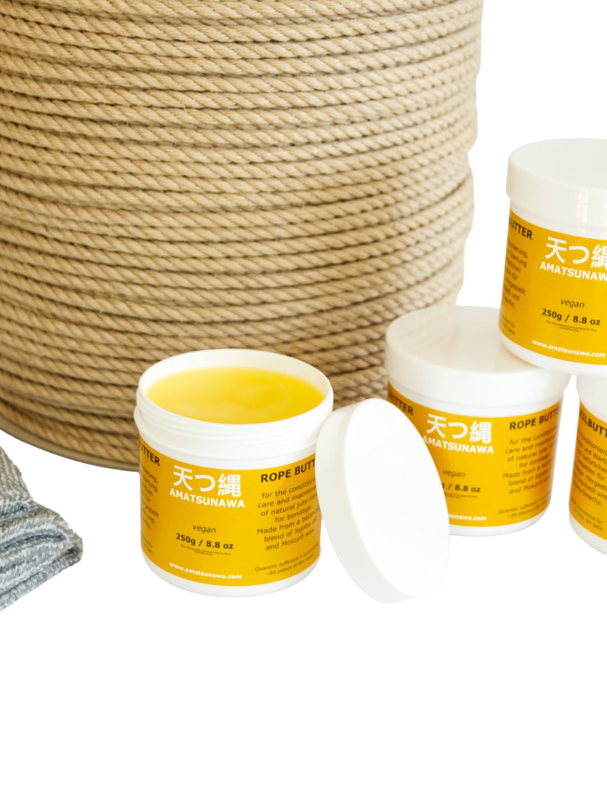 250 g / 8.8 oz vegan rope butter for the care and conditioning of natural jute ropes, shiny finish